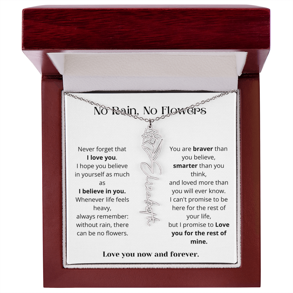 No Rain No Flowers - Love You Now And Forever - Flower Name Necklace