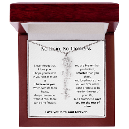 No Rain No Flowers - Love You Now And Forever - Flower Name Necklace