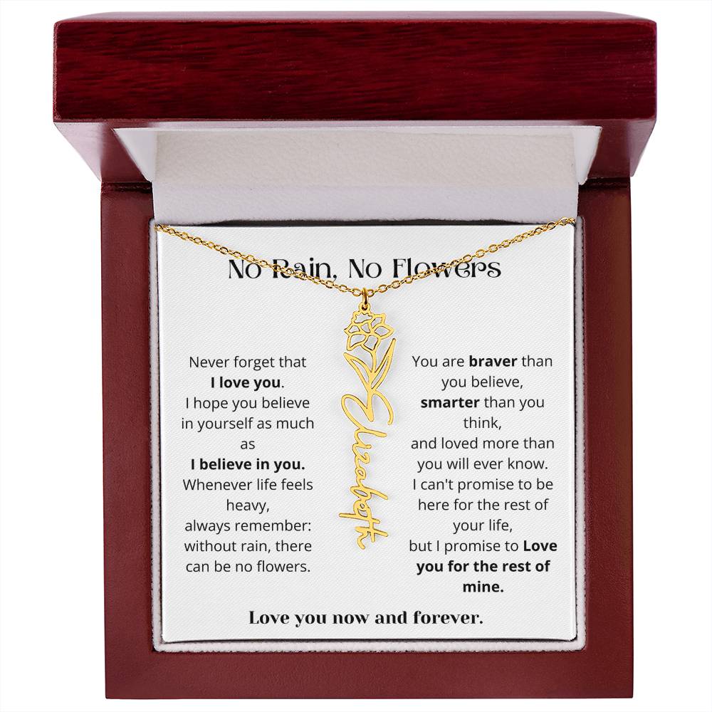 No Rain No Flowers - Love You Now And Forever - Flower Name Necklace