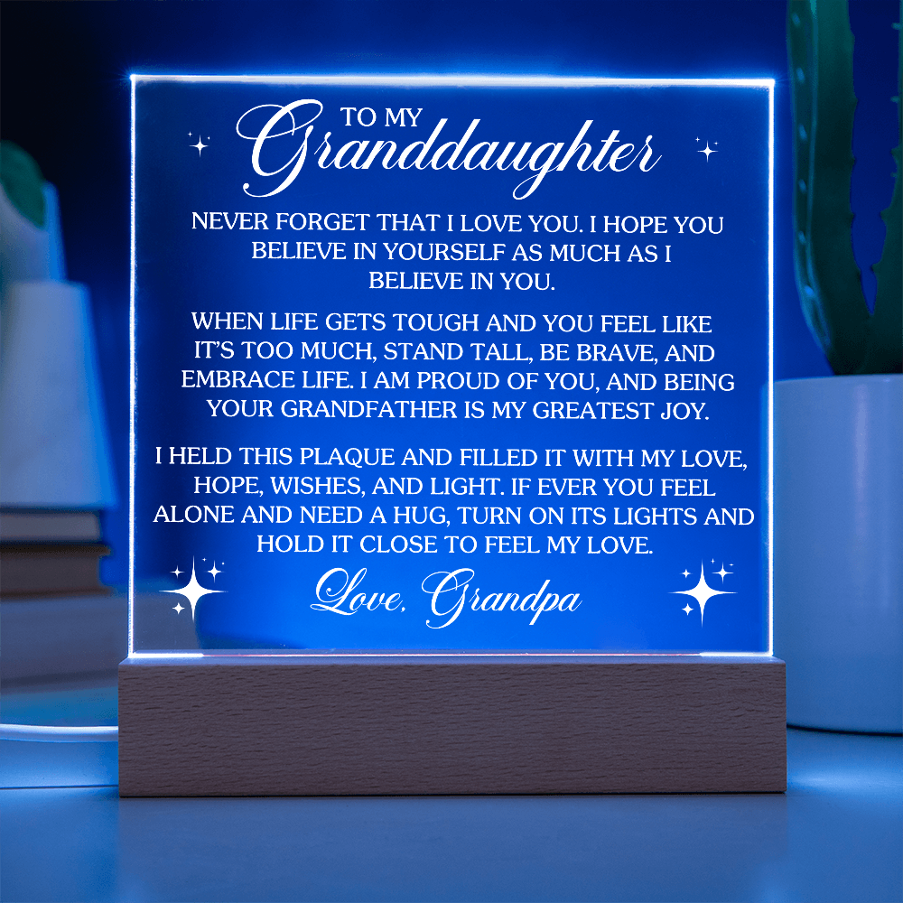 To My Granddaughter - Love Grandpa - Acrylic Square Plaque Gift