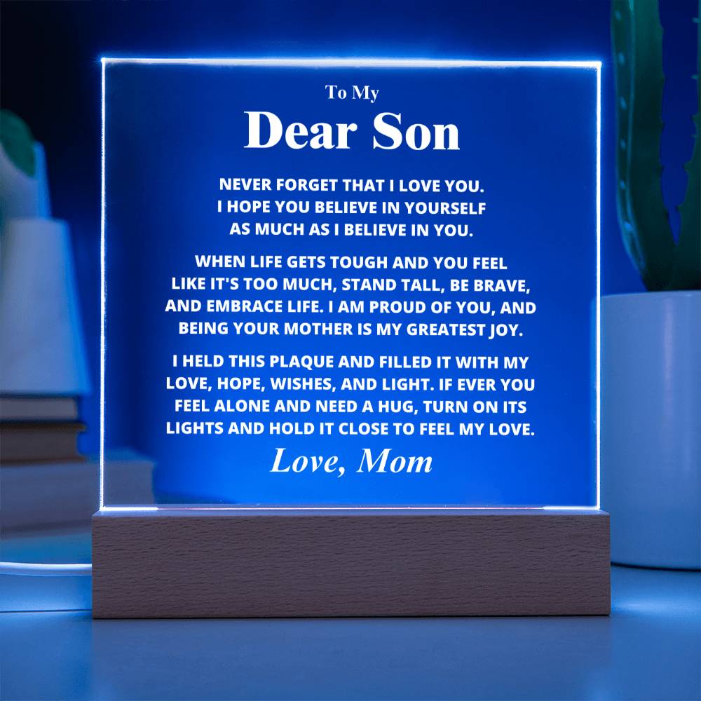 Son Gift, From Mom "Believe In Yourself", Square Acrylic Plaque