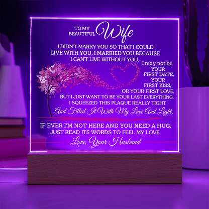 To My Beautiful Wife - Love your Husband -  Acrylic Square Plaque Gift Set