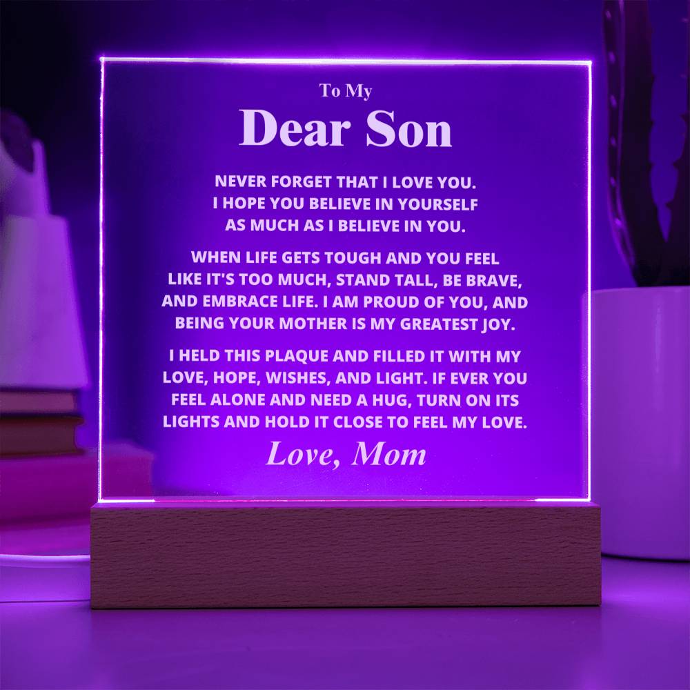 Son Gift, From Mom "Believe In Yourself", Square Acrylic Plaque