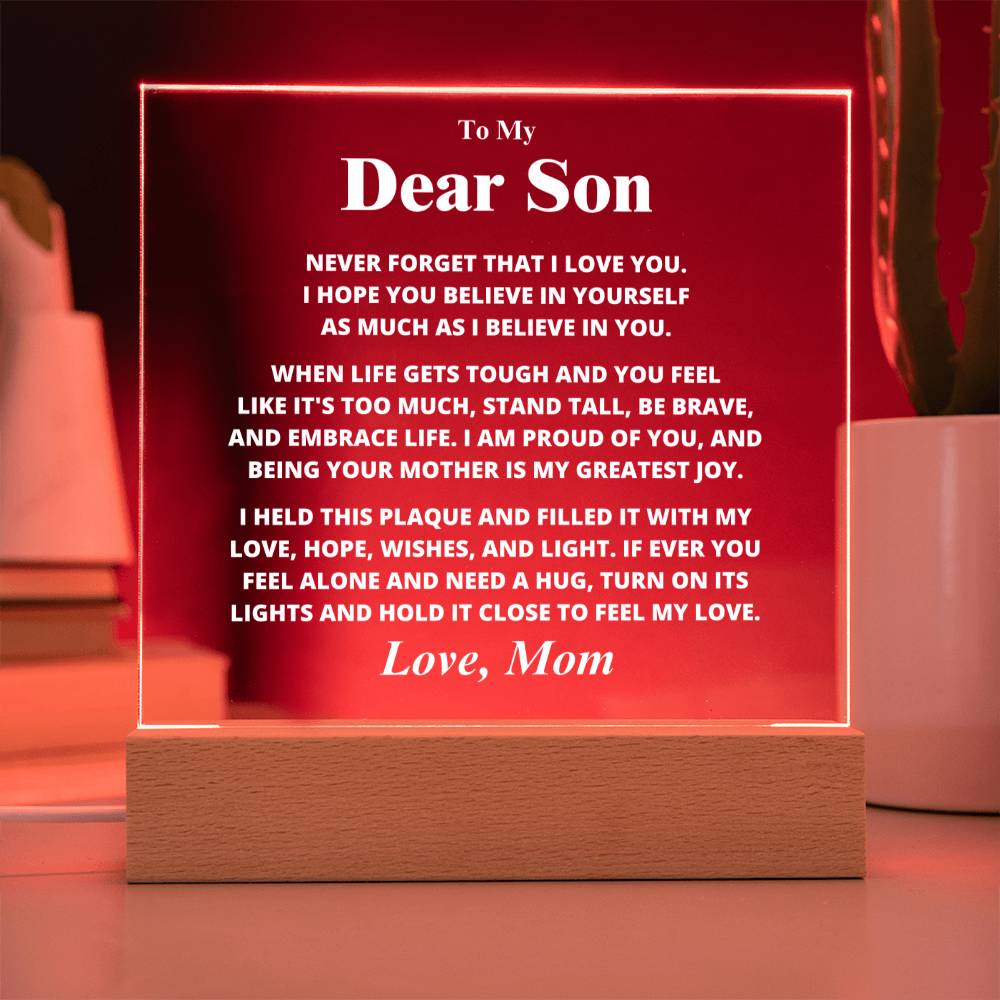 Son Gift, From Mom "Believe In Yourself", Square Acrylic Plaque