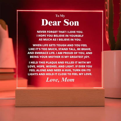 Son Gift, From Mom "Believe In Yourself", Square Acrylic Plaque