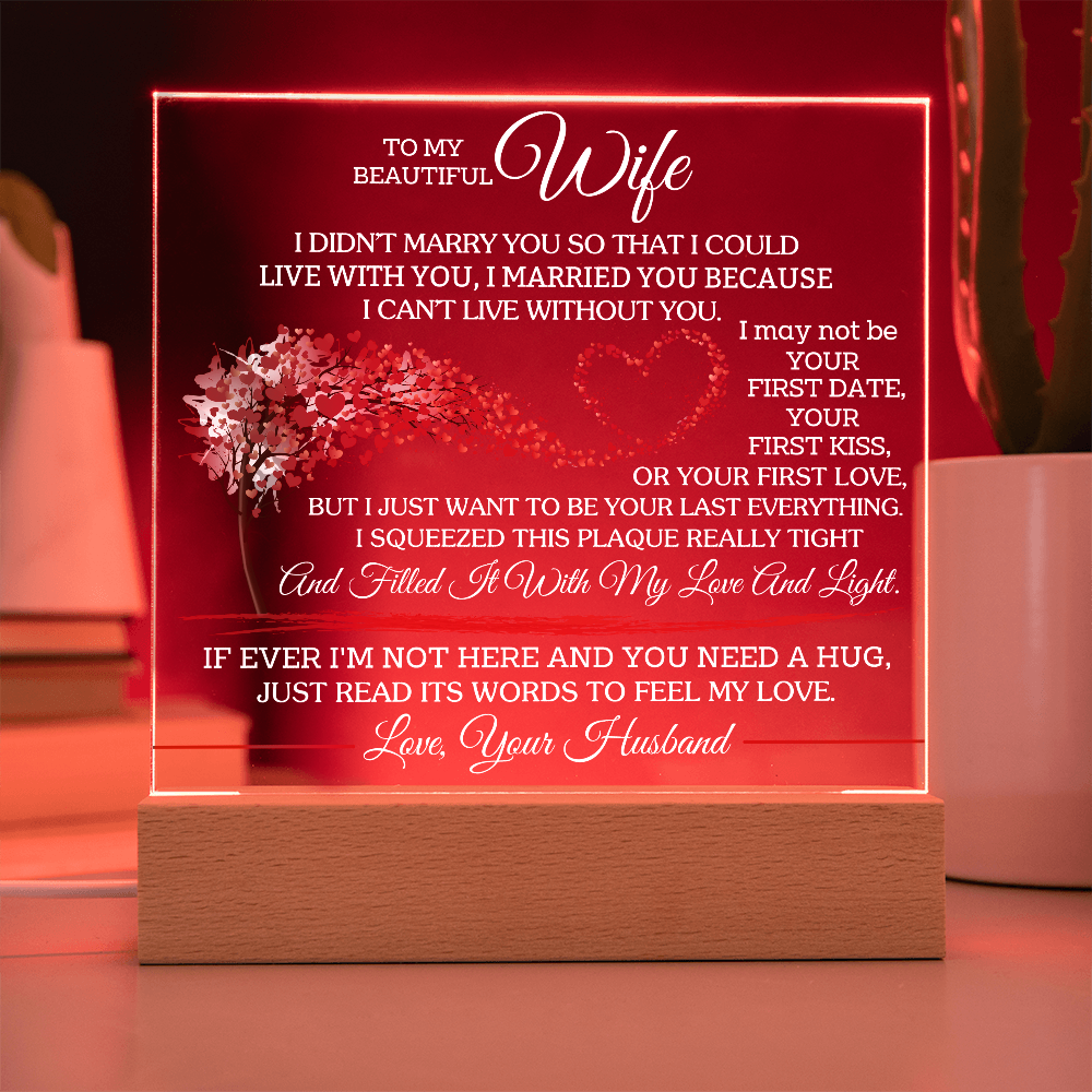 To My Beautiful Wife - Love your Husband -  Acrylic Square Plaque Gift Set