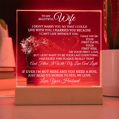 To My Beautiful Wife - Love your Husband -  Acrylic Square Plaque Gift Set