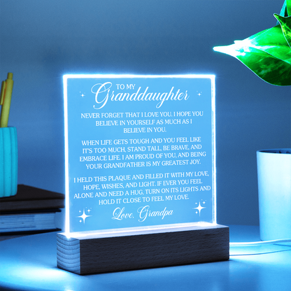 To My Granddaughter - Love Grandpa - Acrylic Square Plaque Gift
