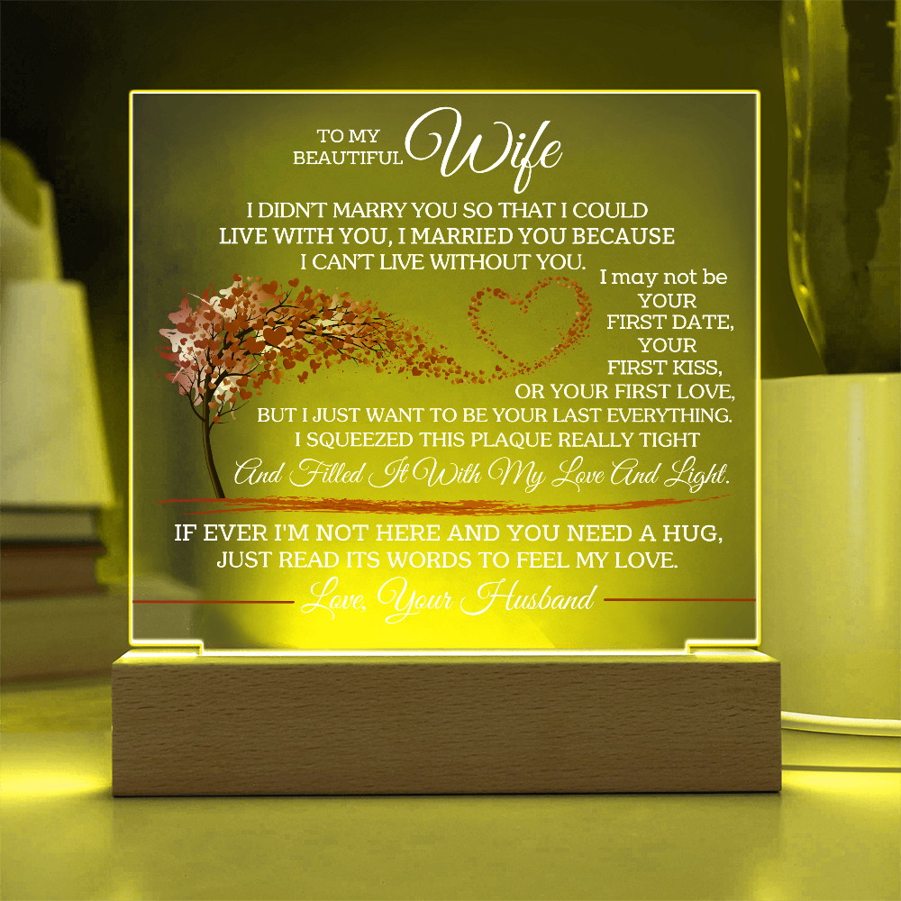 To My Beautiful Wife - Love your Husband -  Acrylic Square Plaque Gift Set