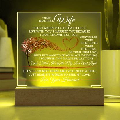 To My Beautiful Wife - Love your Husband -  Acrylic Square Plaque Gift Set