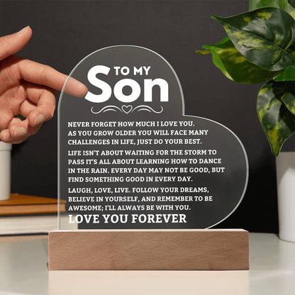 To My Son - Never Forget - Heart Acrylic Plaque