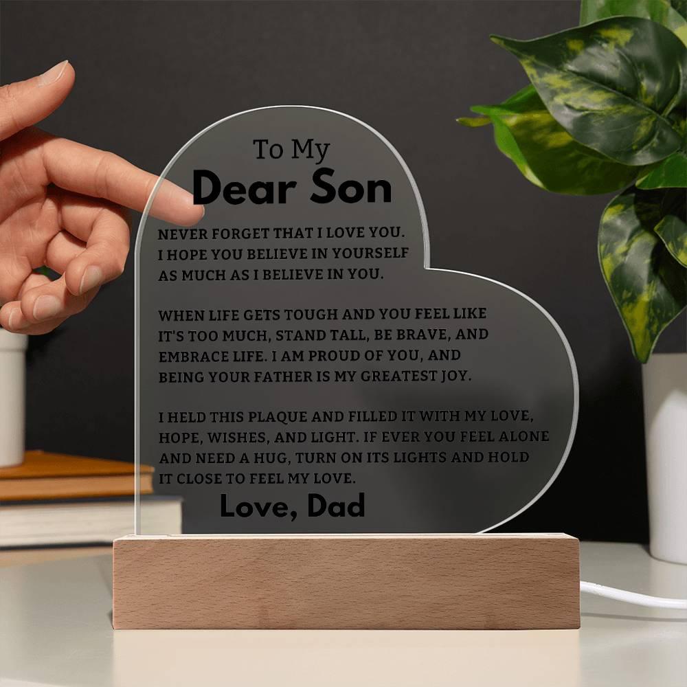 Son Gift- Believe In Yourself-LED Heart Acrylic Plaque- From Dad - Charming Family Gift