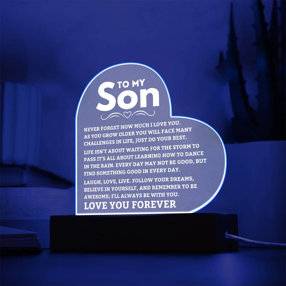 To My Son - Never Forget - Heart Acrylic Plaque