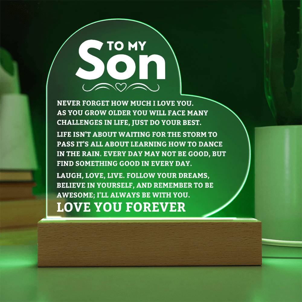 To My Son - Never Forget - Heart Acrylic Plaque