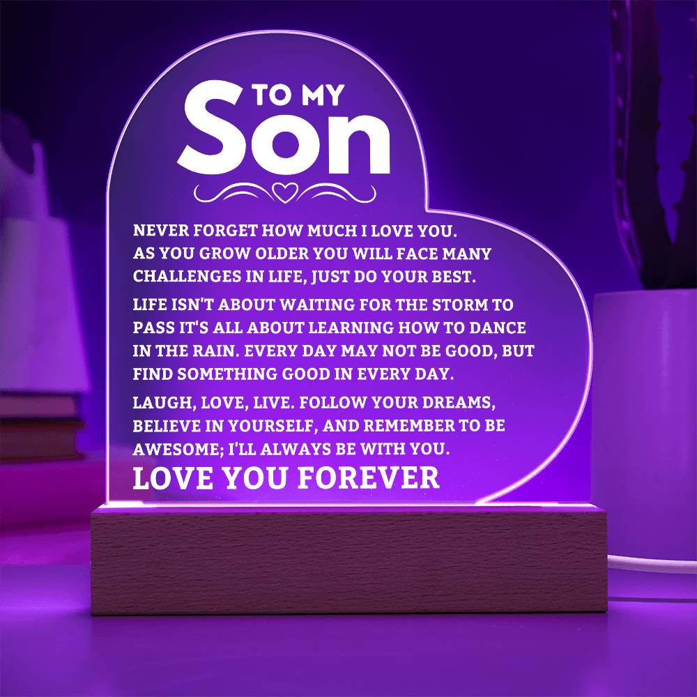 To My Son - Never Forget - Heart Acrylic Plaque