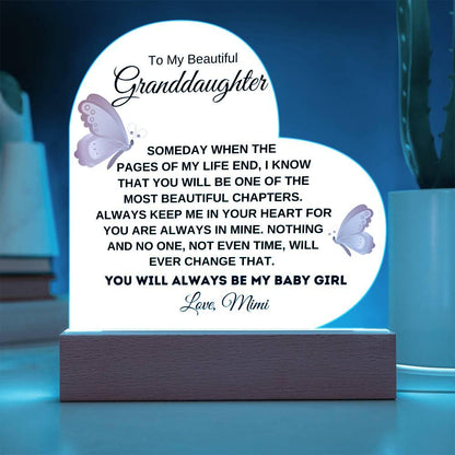 To My Beautiful Granddaughter "You Will Always Be My Baby Girl" Love Mom | Acrylic Heart with Base - Charming Family Gift