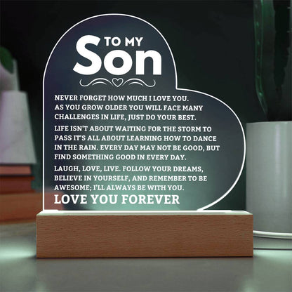 To My Son - Never Forget - Heart Acrylic Plaque