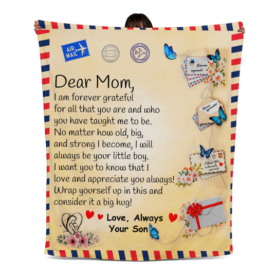 Dear Mom - From Son - Personalized Jersey Fleece Blanket 50" x 60"