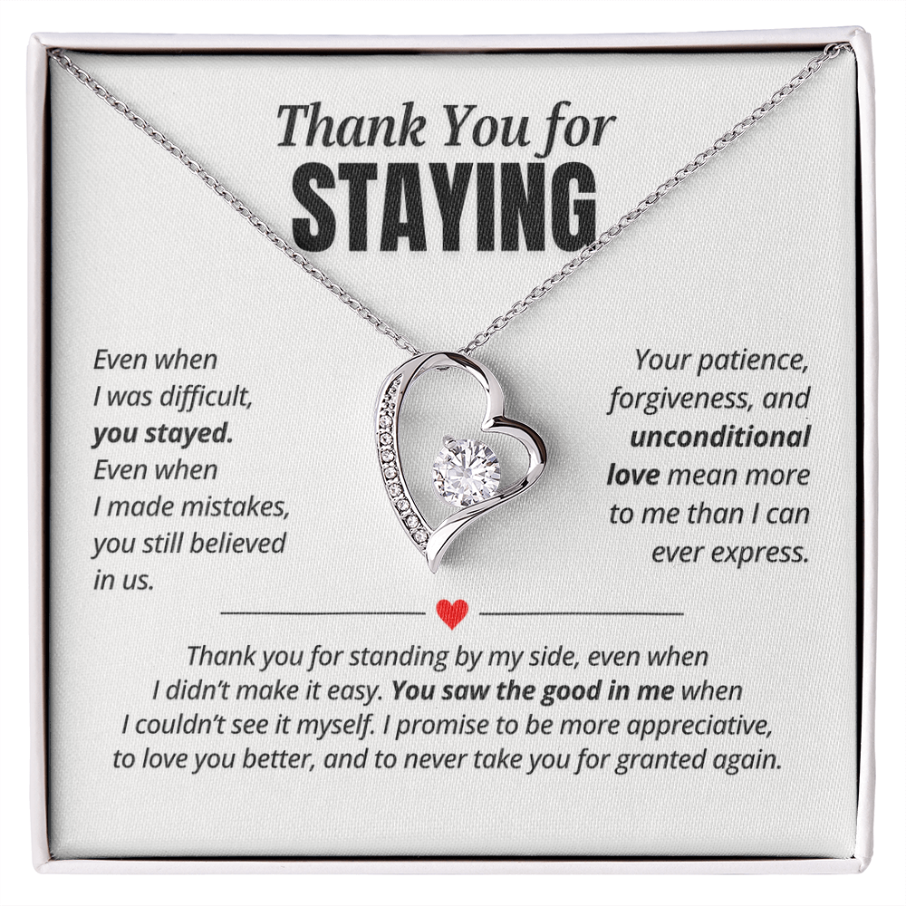 Thank You for Staying Necklace for Her – Forever Love Heart Appreciation Gift