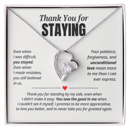 Thank You for Staying Necklace for Her – Forever Love Heart Appreciation Gift