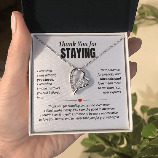 Thank You for Staying Necklace for Her – Forever Love Heart Appreciation Gift