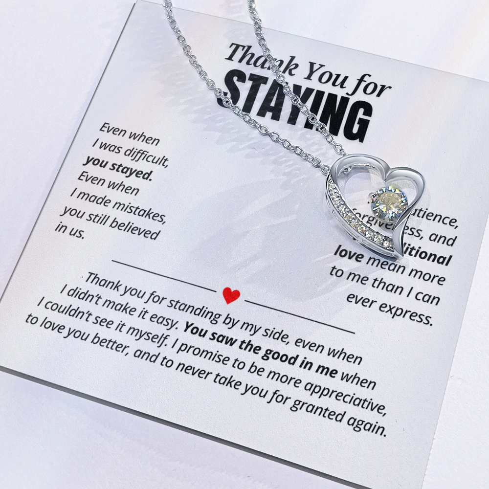 Thank You for Staying Necklace for Her – Forever Love Heart Appreciation Gift