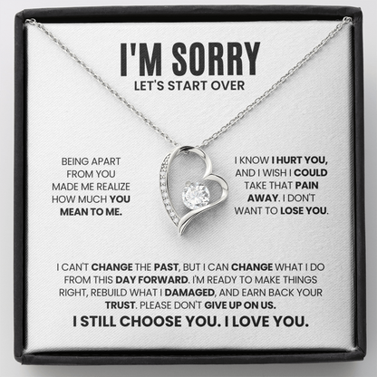 I'm Sorry Let's Start Over Necklace for Her – Forever Love Heart Necklace Apology Gift Set