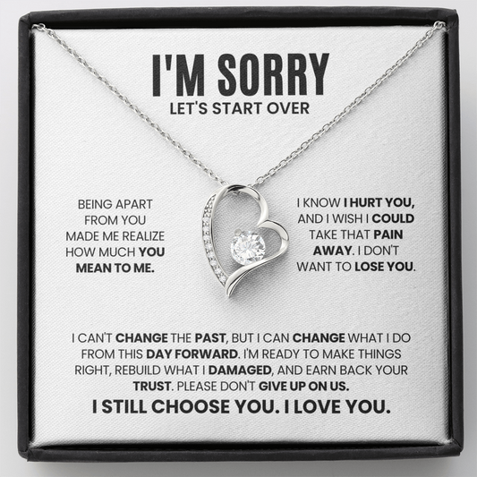 I'm Sorry Let's Start Over Necklace for Her – Forever Love Heart Necklace Apology Gift Set