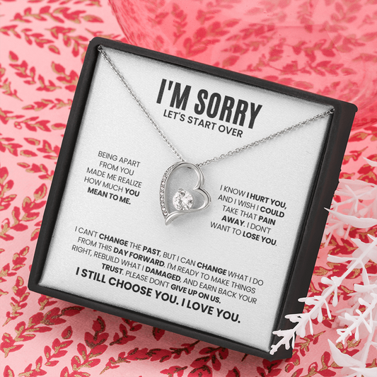 I'm Sorry Let's Start Over Necklace for Her – Forever Love Heart Necklace Apology Gift Set
