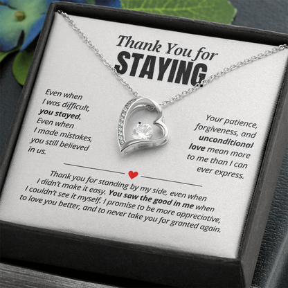 Thank You for Staying Necklace for Her – Forever Love Heart Appreciation Gift