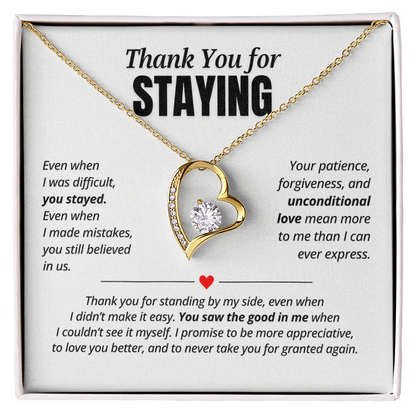 Thank You for Staying Necklace for Her – Forever Love Heart Appreciation Gift