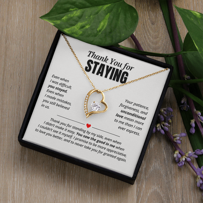 Thank You for Staying Necklace for Her – Forever Love Heart Appreciation Gift