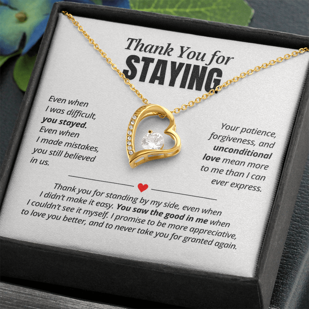 Thank You for Staying Necklace for Her – Forever Love Heart Appreciation Gift