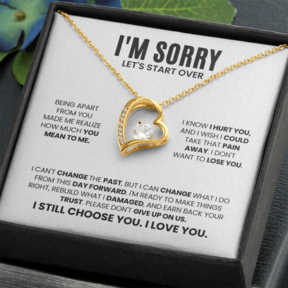 I'm Sorry Let's Start Over Necklace for Her – Forever Love Heart Necklace Apology Gift Set