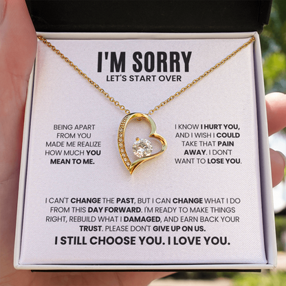 I'm Sorry Let's Start Over Necklace for Her – Forever Love Heart Necklace Apology Gift Set
