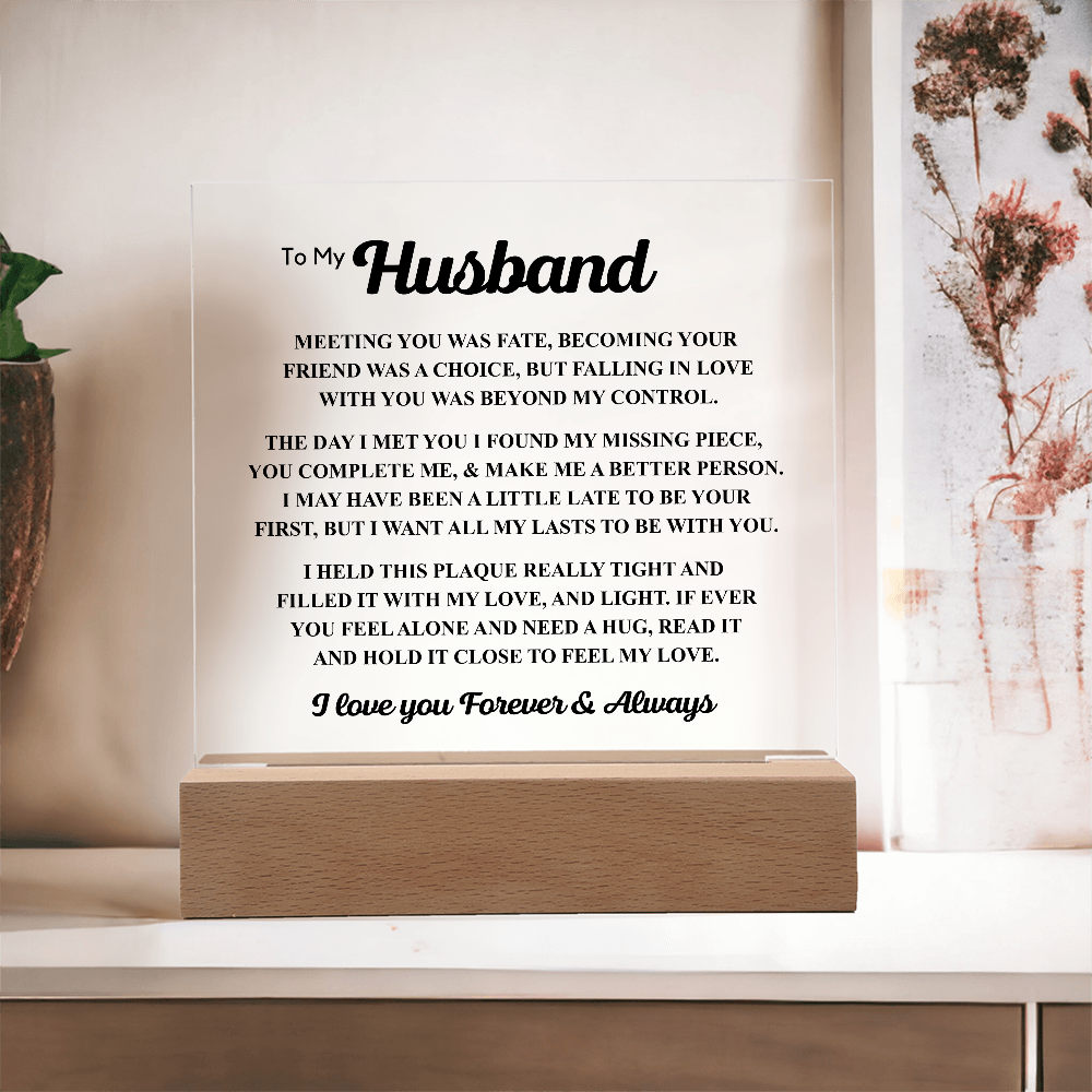 To My Husband Acrylic Plaque – “Meeting You Was Fate” Romantic LED Gift