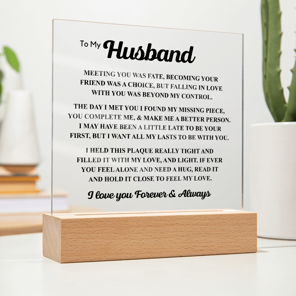 To My Husband Acrylic Plaque – “Meeting You Was Fate” Romantic LED Gift