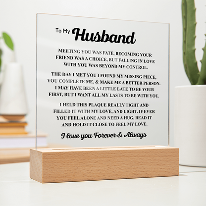 To My Husband Acrylic Plaque – “Meeting You Was Fate” Romantic LED Gift