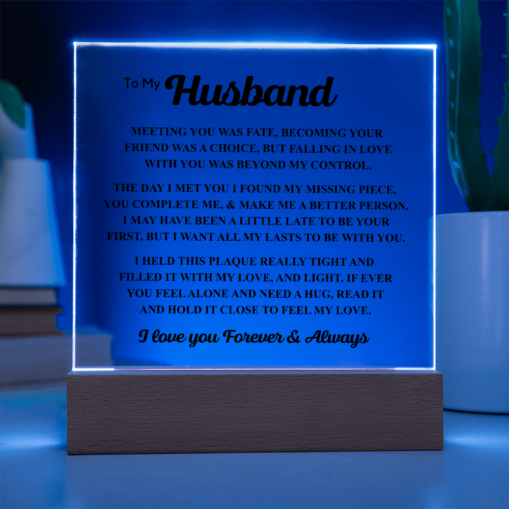 To My Husband Acrylic Plaque – “Meeting You Was Fate” Romantic LED Gift
