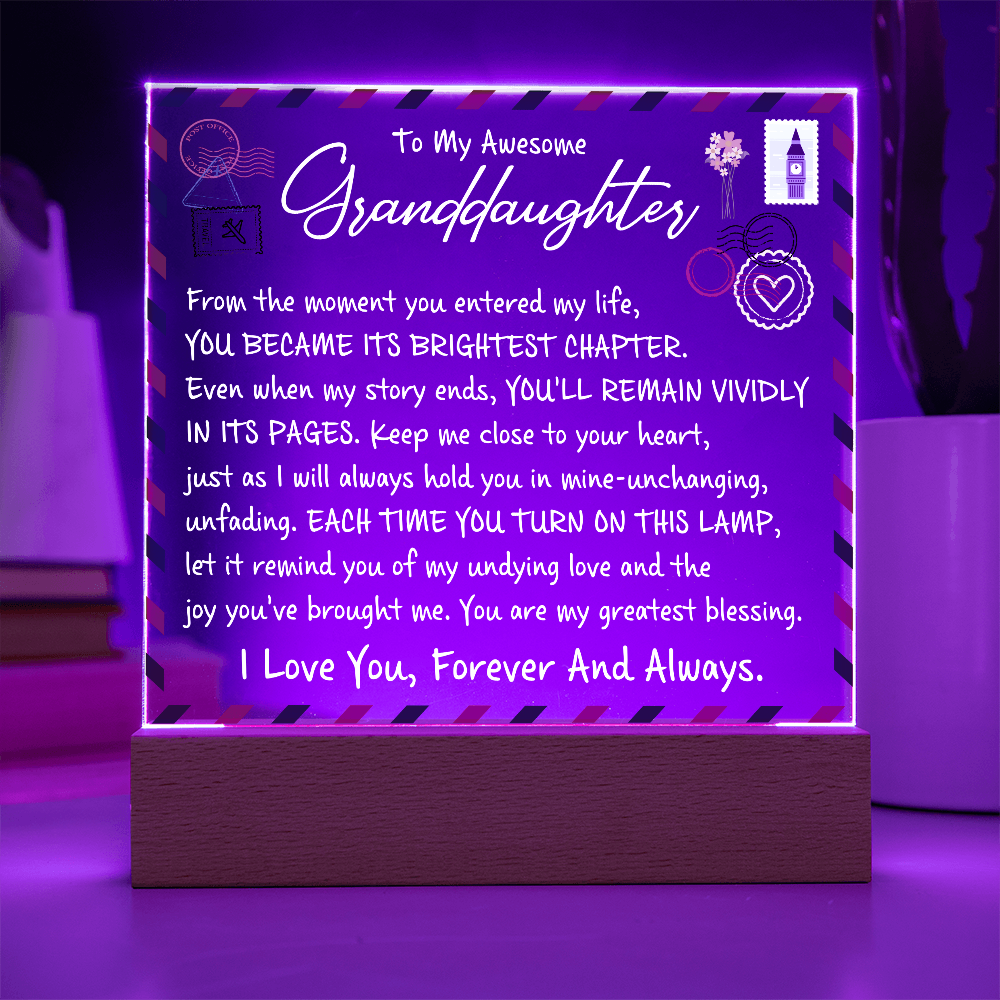 To My Granddaughter -  I Love you forever and Always - Acrylic Square Plaque Gift