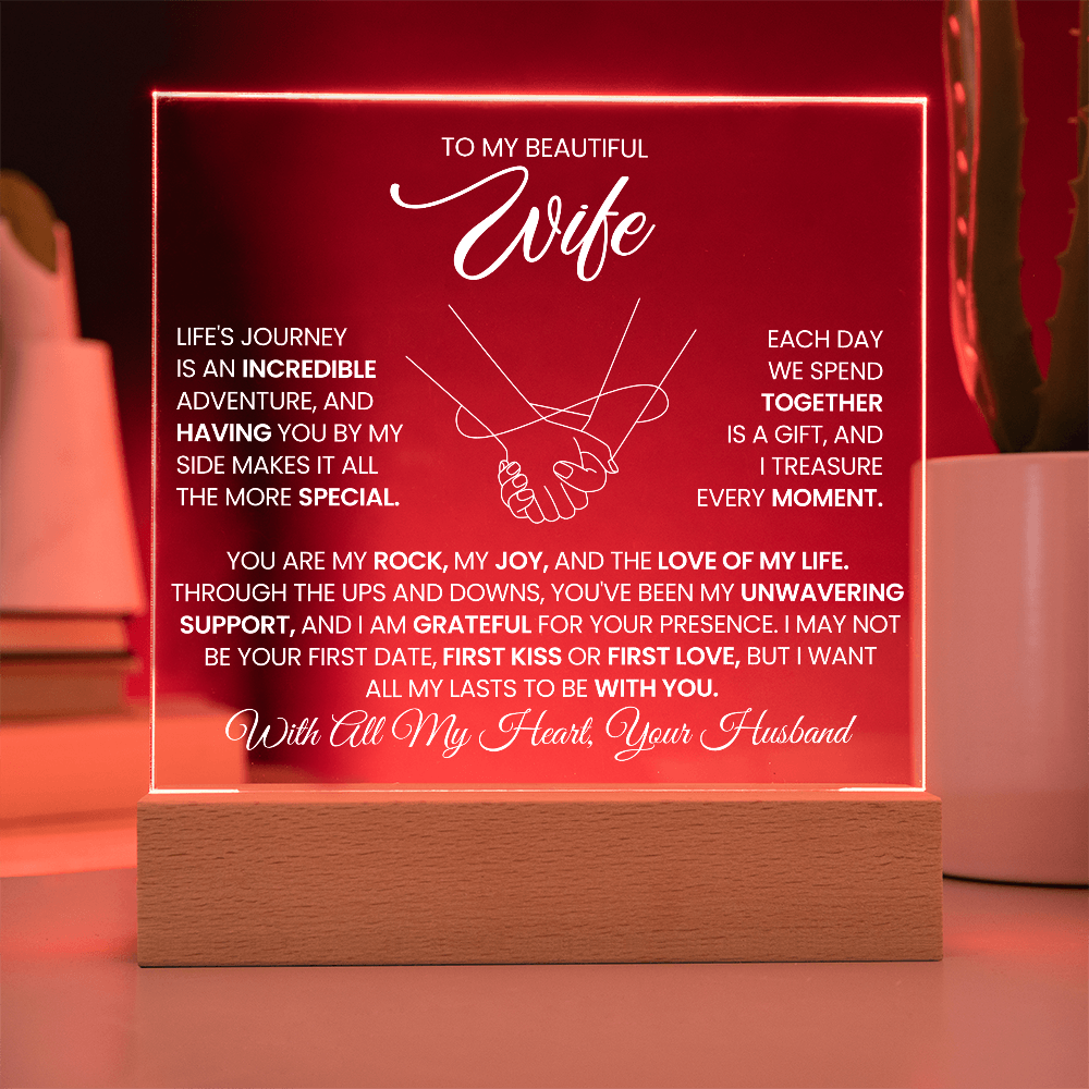To My Beautiful Wife - Acrylic Square Plaque Gift Set