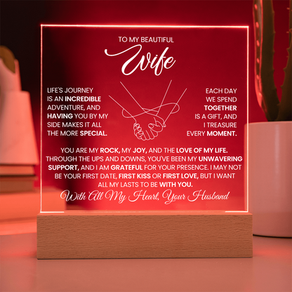 To My Beautiful Wife - Acrylic Square Plaque Gift Set
