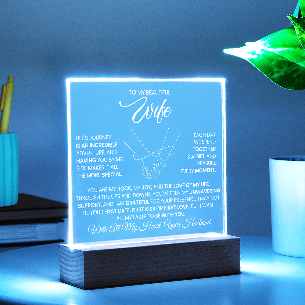 To My Beautiful Wife - Acrylic Square Plaque Gift Set