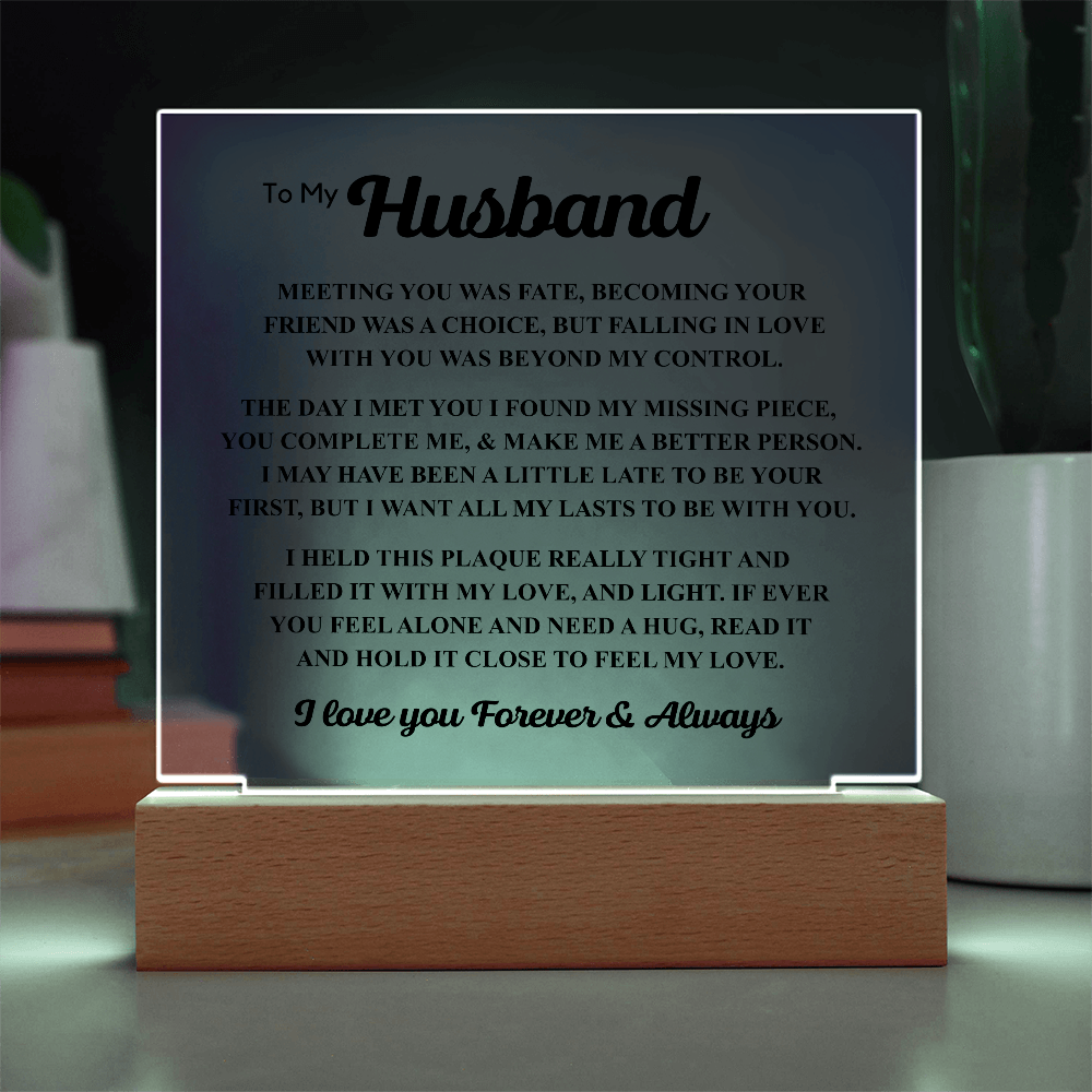To My Husband Acrylic Plaque – “Meeting You Was Fate” Romantic LED Gift
