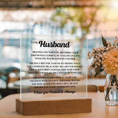 To My Husband Acrylic Plaque – “Meeting You Was Fate” Romantic LED Gift