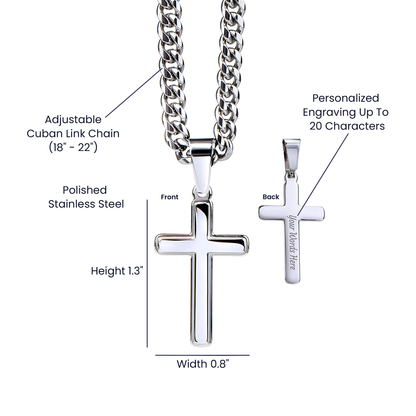 To My Bonus Son - "My Family Forever" Artisan Cross Cuban Link Chain Gift Set – CFG01