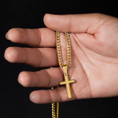 To My Son - Love Mom - Artisan Cross on Cuban Link Chain - Gift Set