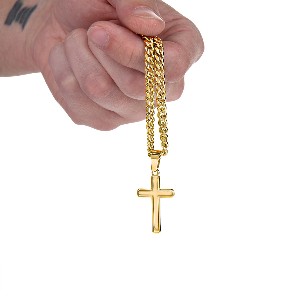 To My Bonus Son - "My Family Forever" Artisan Cross Cuban Link Chain Gift Set – CFG01