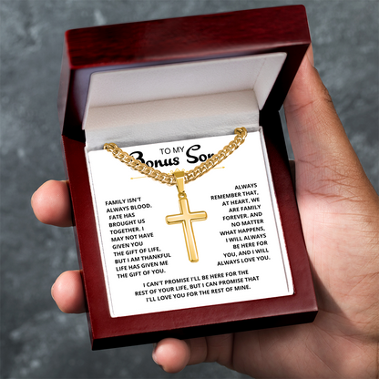 To My Bonus Son - "My Family Forever" Artisan Cross Cuban Link Chain Gift Set – CFG01