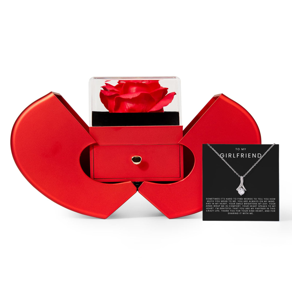 To My Girlfriend - Alluring Beauty Necklace - Red Heart Rose Box Gift Set